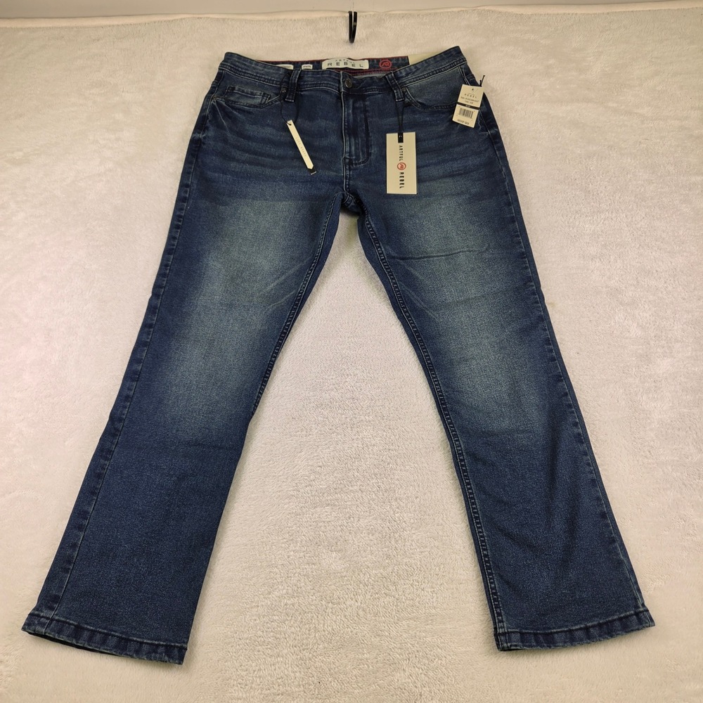 Artful Rebel Slim Straight Luxury Denim Stretch Jeans Medium Wash 36x30